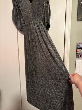 Ellos Plus Size Sparkly Metallic Ruched Sleeve Maxi Dress